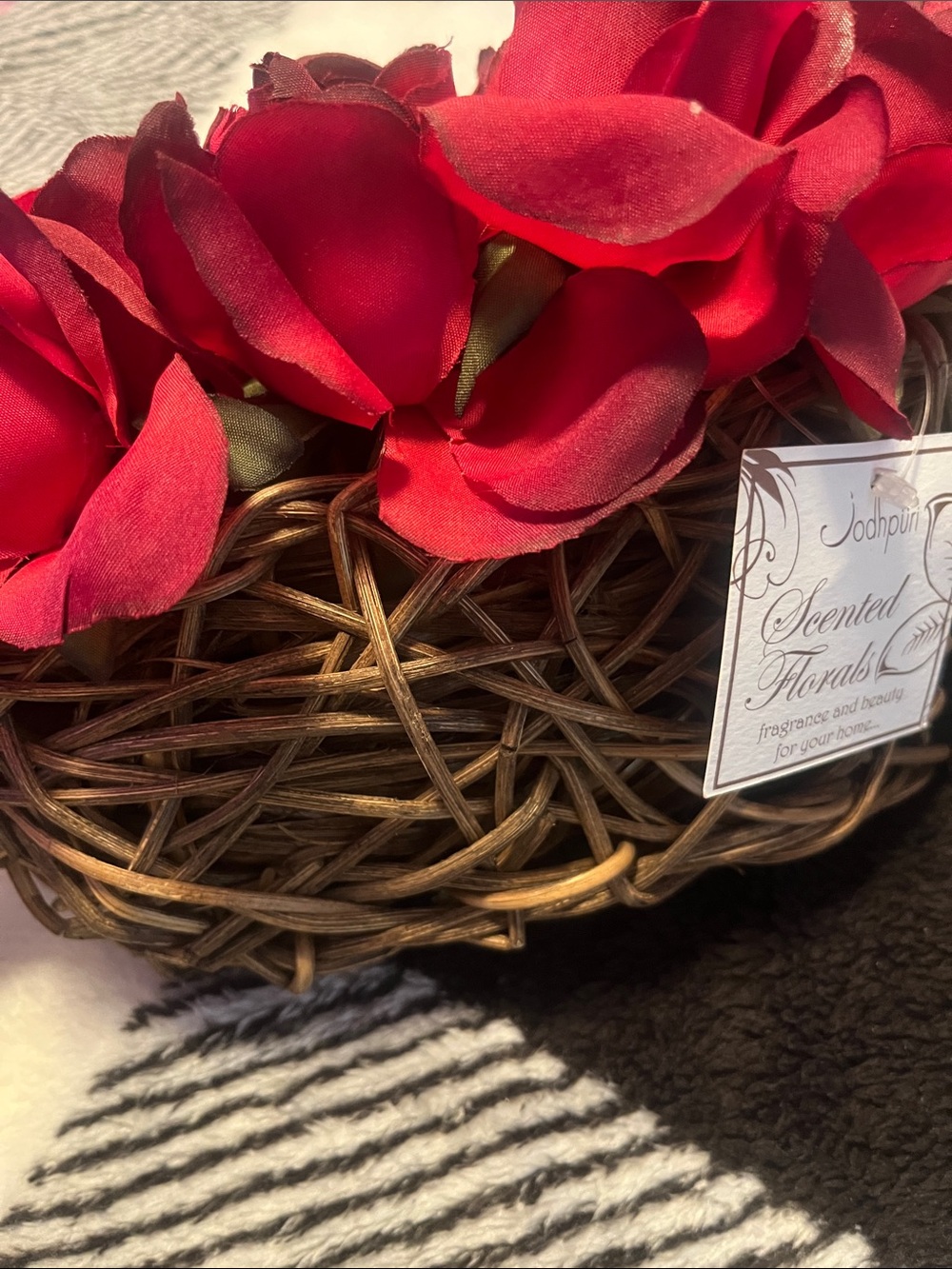 Scented Florals Red Artificial Rose Basket by Jodhpuri New
